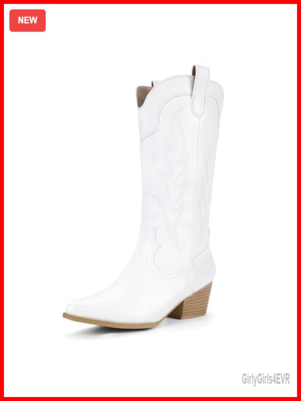 Western Mid Calf Cowgirl Boots Chunky Heel Pointed Toe Pull On